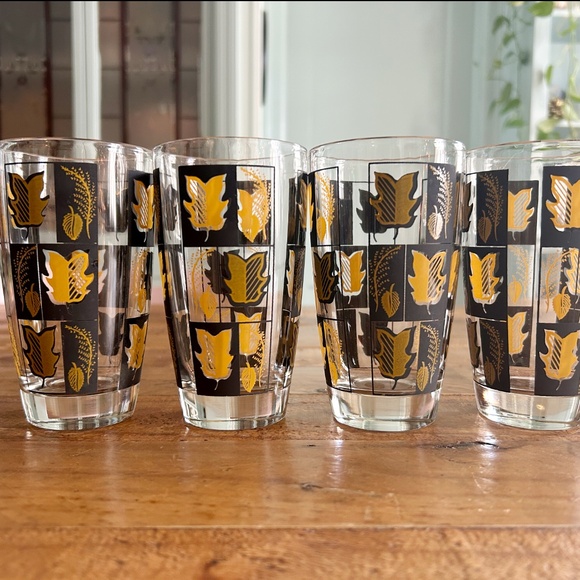 Vintage MCM Black & Gold Leaf Glasses